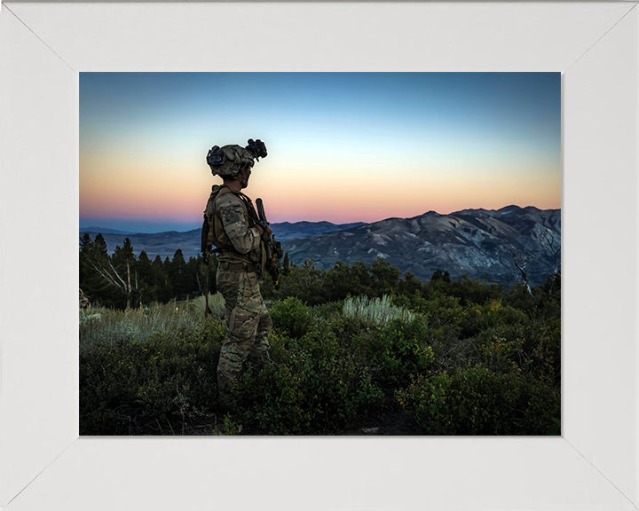Royal Marine on Patrol on Exercise Green Dagger 2025 Photo Print - 45 Commando Posters, Prints, & Visual Artwork Hampshire Prints 10 x 8 White Frame No