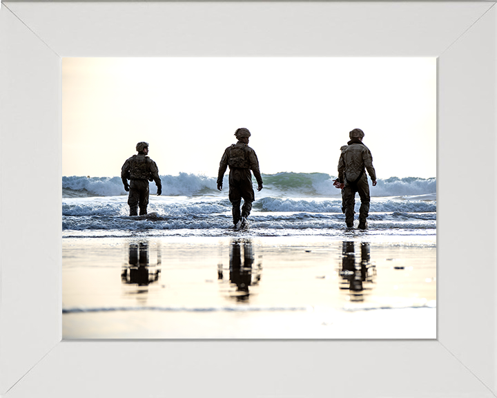 Royal Marines beach Landing Portrait Photo Print - 40 Commando Posters, Prints, & Visual Artwork Hampshire Prints 10 x 8 White Frame No
