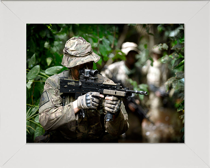 Royal Marines Commando Jungle Warfare Photo Print - 45 Commando Posters, Prints, & Visual Artwork Hampshire Prints 10 x 8 White Frame No