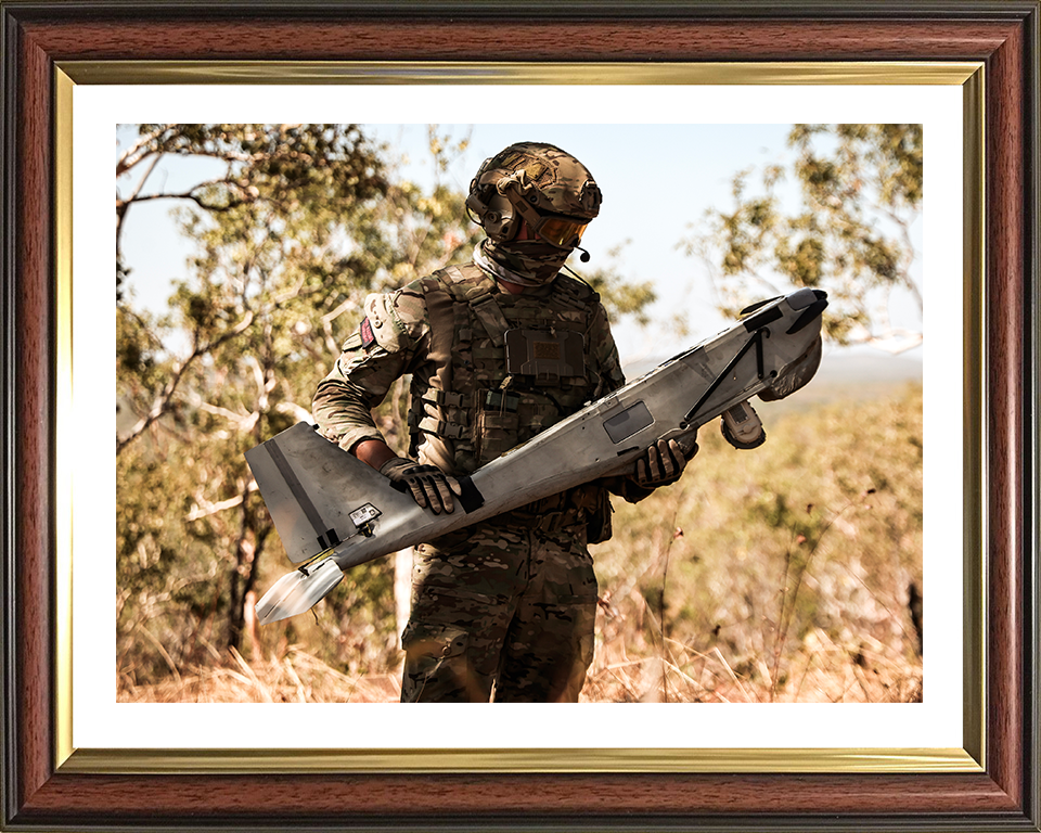 Royal Marines Commando with Puma Drone Photo Print 42 Commando Wall Art Military Decor Posters, Prints, & Visual Artwork Hampshire Prints 10 x 8 Classic Frame Yes