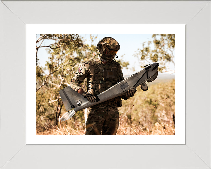 Royal Marines Commando with Puma Drone Photo Print 42 Commando Wall Art Military Decor Posters, Prints, & Visual Artwork Hampshire Prints 10 x 8 White Frame Yes