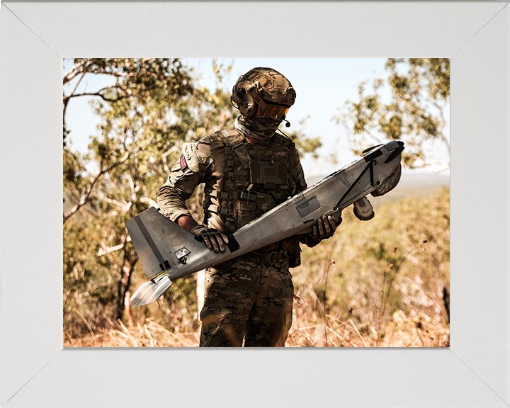 Royal Marines Commando with Puma Drone Photo Print 42 Commando Wall Art Military Decor Posters, Prints, & Visual Artwork Hampshire Prints 10 x 8 White Frame No