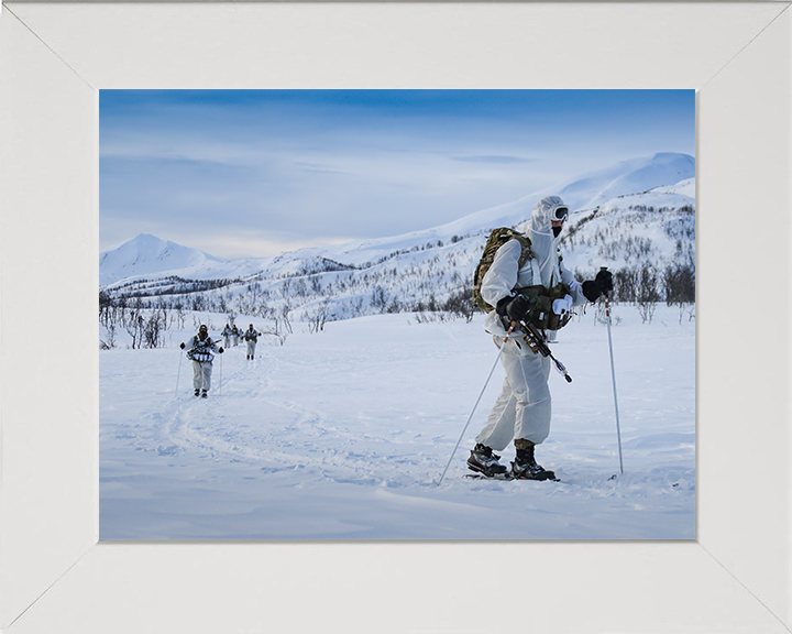 Royal Marines Commandos Skiing Photo Print - 45 Commando Posters, Prints, & Visual Artwork Hampshire Prints 10 x 8 White Frame No