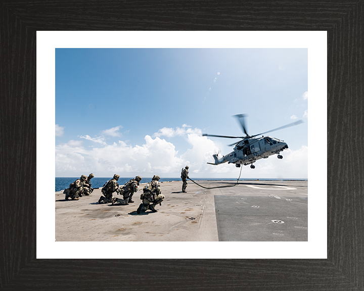 Royal Marines Fast Rope from a Merlin Helicopter Photo Print - 42 Commando Posters, Prints, & Visual Artwork Hampshire Prints 10 x 8 Black Frame Yes