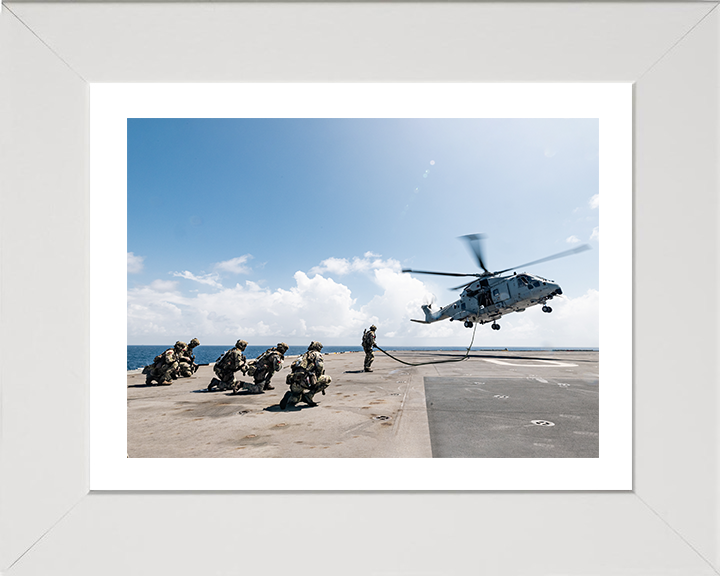 Royal Marines Fast Rope from a Merlin Helicopter Photo Print - 42 Commando Posters, Prints, & Visual Artwork Hampshire Prints 10 x 8 White Frame Yes