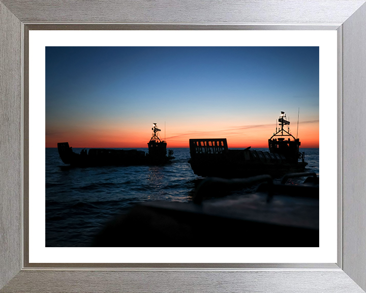 Royal Marines Landing Craft at sunset Photo Print - 45 Commando Posters, Prints, & Visual Artwork Hampshire Prints 10 x 8 Silver Frame Yes