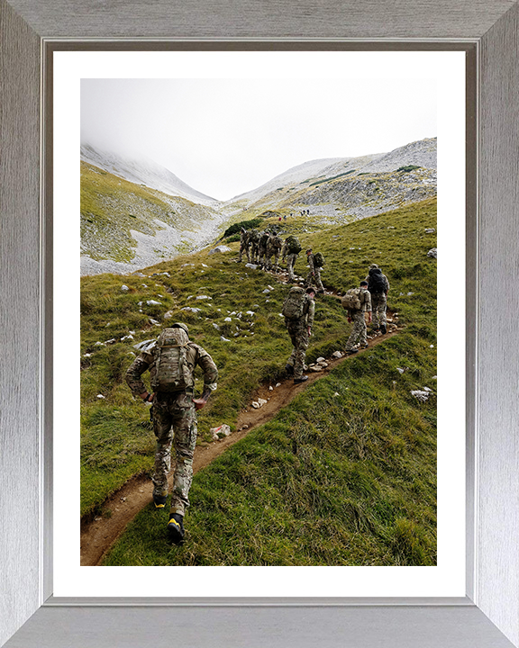 Royal Marines Mountain Yomp Photo Print - 45 Commando Posters, Prints, & Visual Artwork Hampshire Prints 10 x 8 Silver Frame Yes