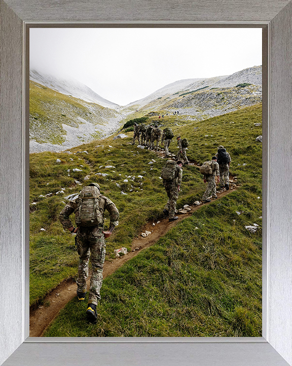 Royal Marines Mountain Yomp Photo Print - 45 Commando Posters, Prints, & Visual Artwork Hampshire Prints 10 x 8 Silver Frame No