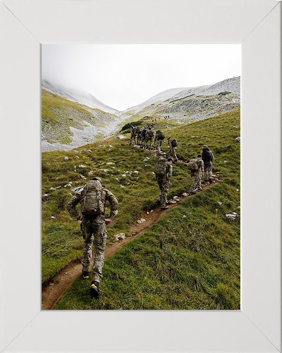 Royal Marines Mountain Yomp Photo Print - 45 Commando Posters, Prints, & Visual Artwork Hampshire Prints 10 x 8 White Frame No