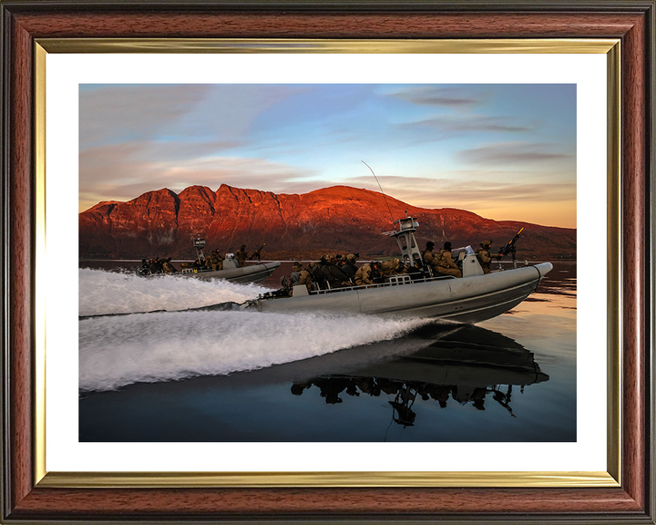 Royal Marines on Commando Raiding Craft at Sunset - 40 Commando Posters, Prints, & Visual Artwork Hampshire Prints 10 x 8 Classic Frame Yes