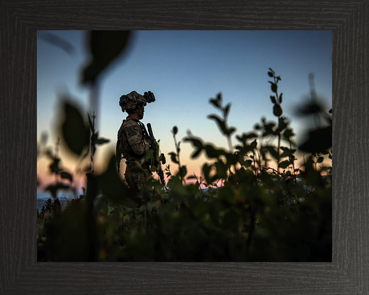Royal Marines on Patrol at Sunset 2025 Photo Print - 45 Commando Posters, Prints, & Visual Artwork Hampshire Prints 10 x 8 Black Frame No
