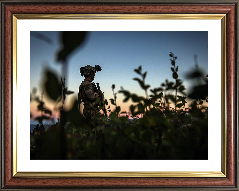 Royal Marines on Patrol at Sunset 2025 Photo Print - 45 Commando Posters, Prints, & Visual Artwork Hampshire Prints 10 x 8 Classic Frame Yes