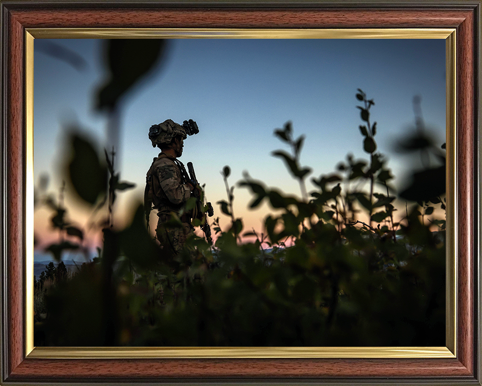 Royal Marines on Patrol at Sunset 2025 Photo Print - 45 Commando Posters, Prints, & Visual Artwork Hampshire Prints 10 x 8 Classic Frame No