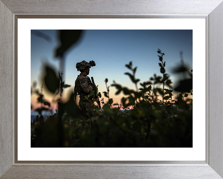 Royal Marines on Patrol at Sunset 2025 Photo Print - 45 Commando Posters, Prints, & Visual Artwork Hampshire Prints 10 x 8 Silver Frame Yes