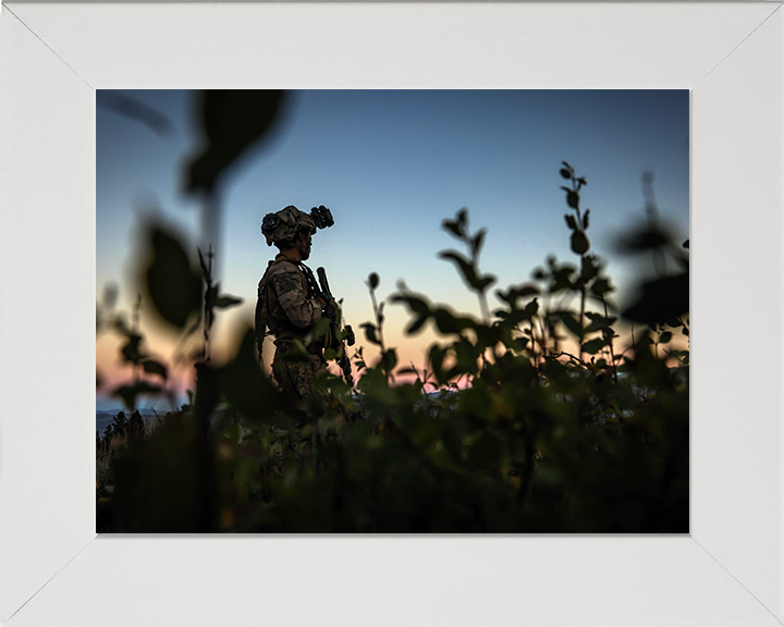 Royal Marines on Patrol at Sunset 2025 Photo Print - 45 Commando Posters, Prints, & Visual Artwork Hampshire Prints 10 x 8 White Frame No