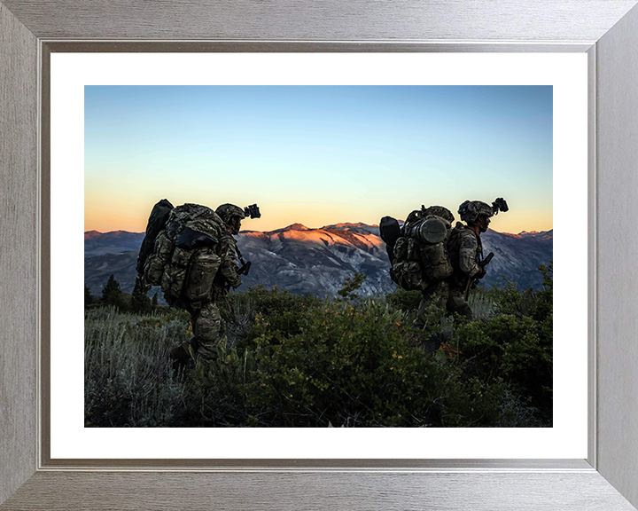 Royal Marines on Patrol at Sunset Photo Print - 45 Commando Posters, Prints, & Visual Artwork Hampshire Prints 10 x 8 Silver Frame Yes