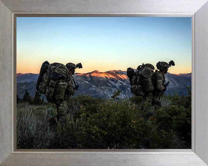 Royal Marines on Patrol at Sunset Photo Print - 45 Commando Posters, Prints, & Visual Artwork Hampshire Prints 10 x 8 Silver Frame No