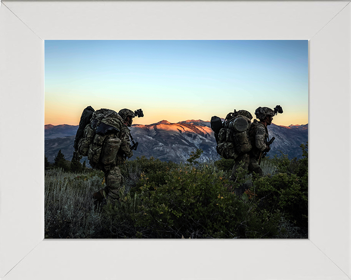 Royal Marines on Patrol at Sunset Photo Print - 45 Commando Posters, Prints, & Visual Artwork Hampshire Prints 10 x 8 White Frame No