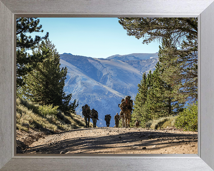 Royal Marines on Patrol in USA 2025 Photo Print - 45 Commando Posters, Prints, & Visual Artwork Hampshire Prints 10 x 8 Silver Frame No