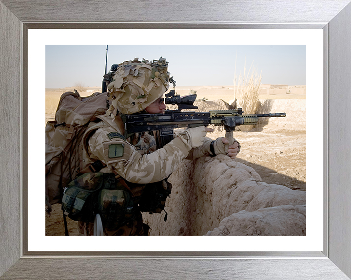 Royal Marines with SA80 in Afghanistan Photo Print 42 Commando Wall Art Military Decor Posters, Prints, & Visual Artwork Hampshire Prints 10 x 8 Silver Frame Yes