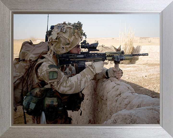 Royal Marines with SA80 in Afghanistan Photo Print 42 Commando Wall Art Military Decor Posters, Prints, & Visual Artwork Hampshire Prints 10 x 8 Silver Frame No