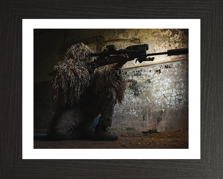 British Army Sniper Portrait Photo Print Wall Art Military Decor Poster Posters, Prints, & Visual Artwork Hampshire Prints 10 x 8 Black Frame Yes