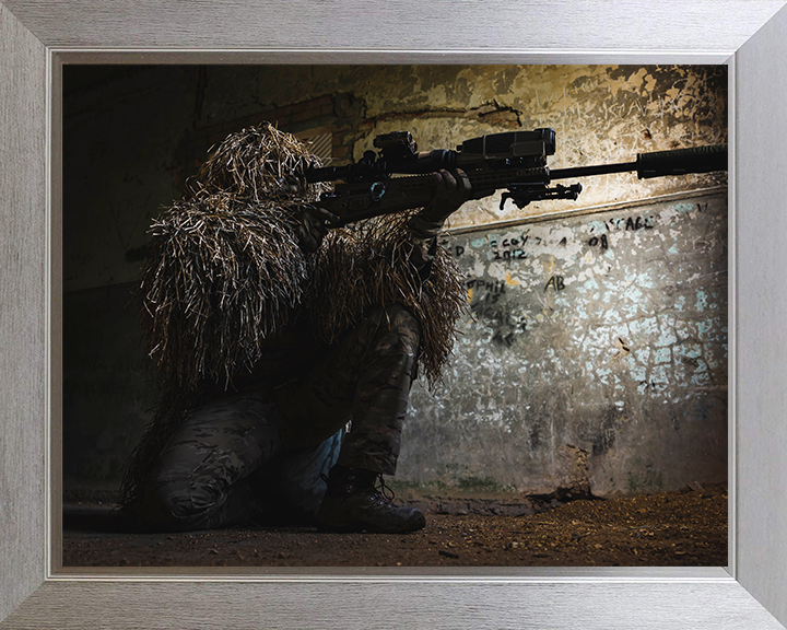 British Army Sniper Portrait Photo Print Wall Art Military Decor Poster Posters, Prints, & Visual Artwork Hampshire Prints 10 x 8 Silver Frame No