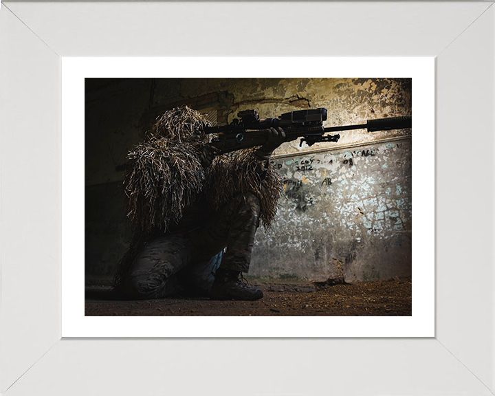 British Army Sniper Portrait Photo Print Wall Art Military Decor Poster Posters, Prints, & Visual Artwork Hampshire Prints 10 x 8 White Frame Yes