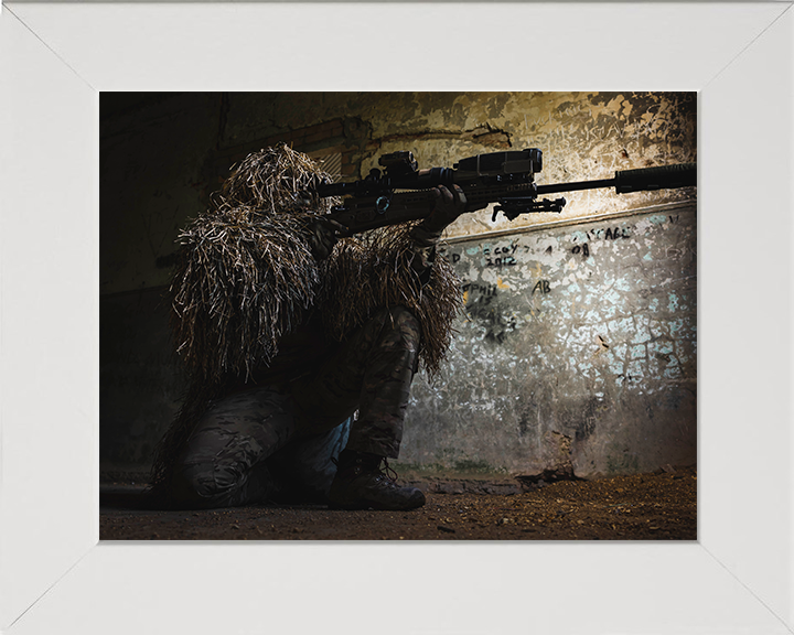 British Army Sniper Portrait Photo Print Wall Art Military Decor Poster Posters, Prints, & Visual Artwork Hampshire Prints 10 x 8 White Frame No