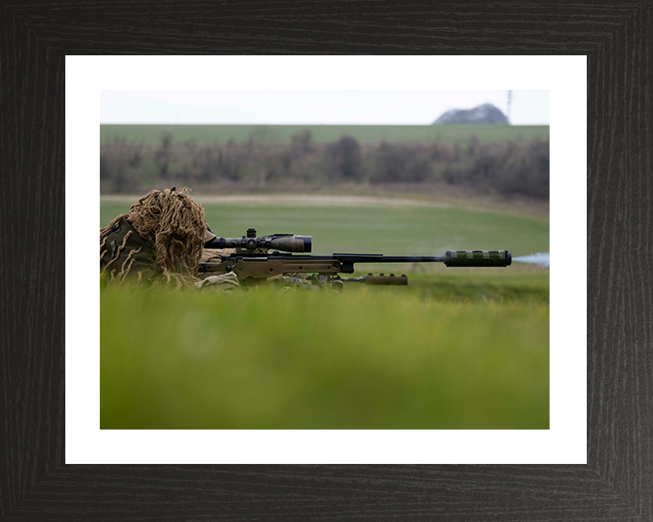 British Army Sniper Soldier Aiming Photo Print Wall Art Military Decor Poster Posters, Prints, & Visual Artwork Hampshire Prints 10 x 8 Black Frame Yes
