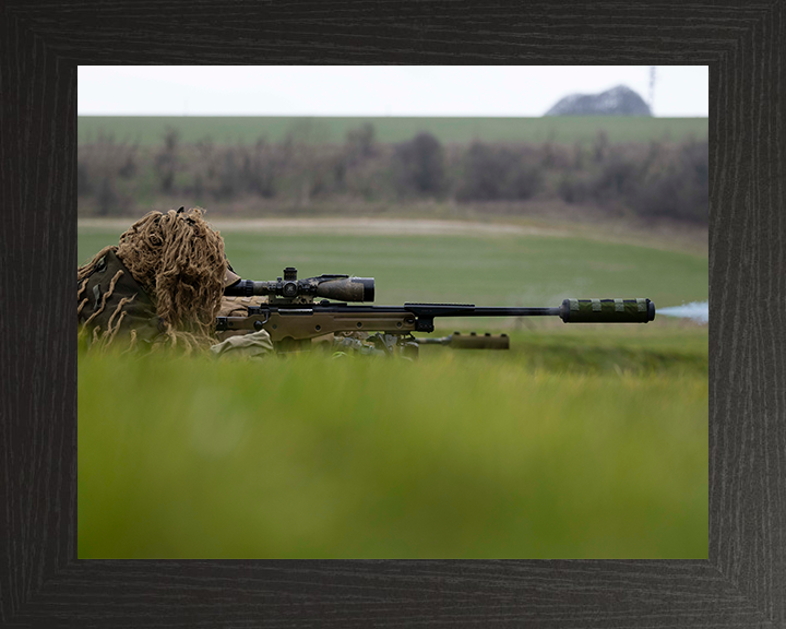 British Army Sniper Soldier Aiming Photo Print Wall Art Military Decor Poster Posters, Prints, & Visual Artwork Hampshire Prints 10 x 8 Black Frame No
