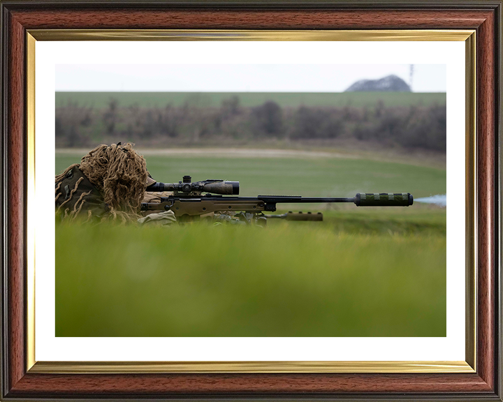 British Army Sniper Soldier Aiming Photo Print Wall Art Military Decor Poster Posters, Prints, & Visual Artwork Hampshire Prints 10 x 8 Classic Frame Yes