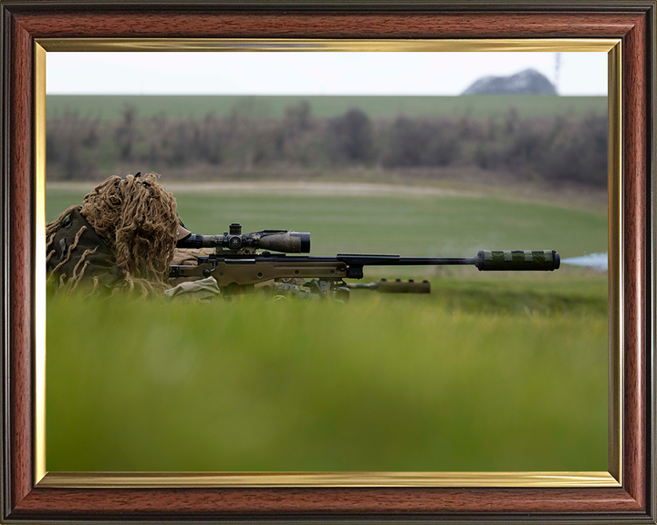 British Army Sniper Soldier Aiming Photo Print Wall Art Military Decor Poster Posters, Prints, & Visual Artwork Hampshire Prints 10 x 8 Classic Frame No