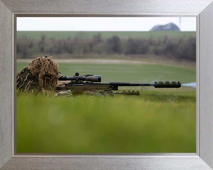 British Army Sniper Soldier Aiming Photo Print Wall Art Military Decor Poster Posters, Prints, & Visual Artwork Hampshire Prints 10 x 8 Silver Frame No