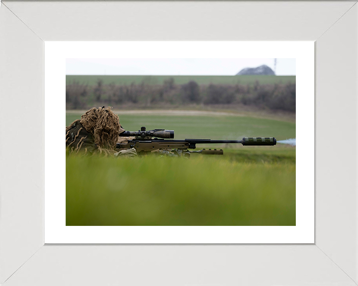 British Army Sniper Soldier Aiming Photo Print Wall Art Military Decor Poster Posters, Prints, & Visual Artwork Hampshire Prints 10 x 8 White Frame Yes