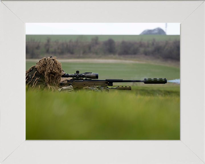 British Army Sniper Soldier Aiming Photo Print Wall Art Military Decor Poster Posters, Prints, & Visual Artwork Hampshire Prints 10 x 8 White Frame No