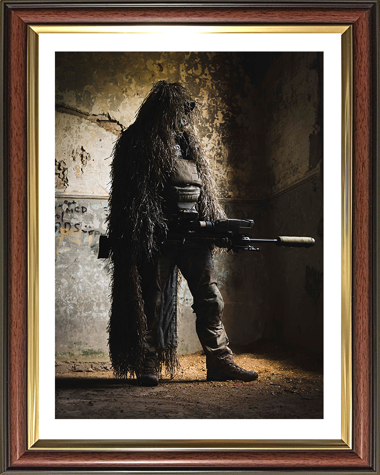 British Army Sniper in a Ghillie suit Photo Print Wall Art Military Decor Poster Posters, Prints, & Visual Artwork Hampshire Prints 10 x 8 Classic Frame Yes