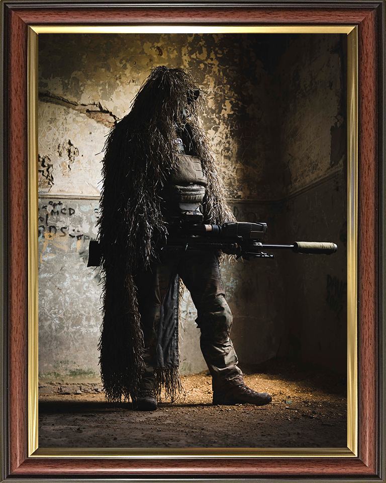 British Army Sniper in a Ghillie suit Photo Print Wall Art Military Decor Poster Posters, Prints, & Visual Artwork Hampshire Prints 10 x 8 Classic Frame No