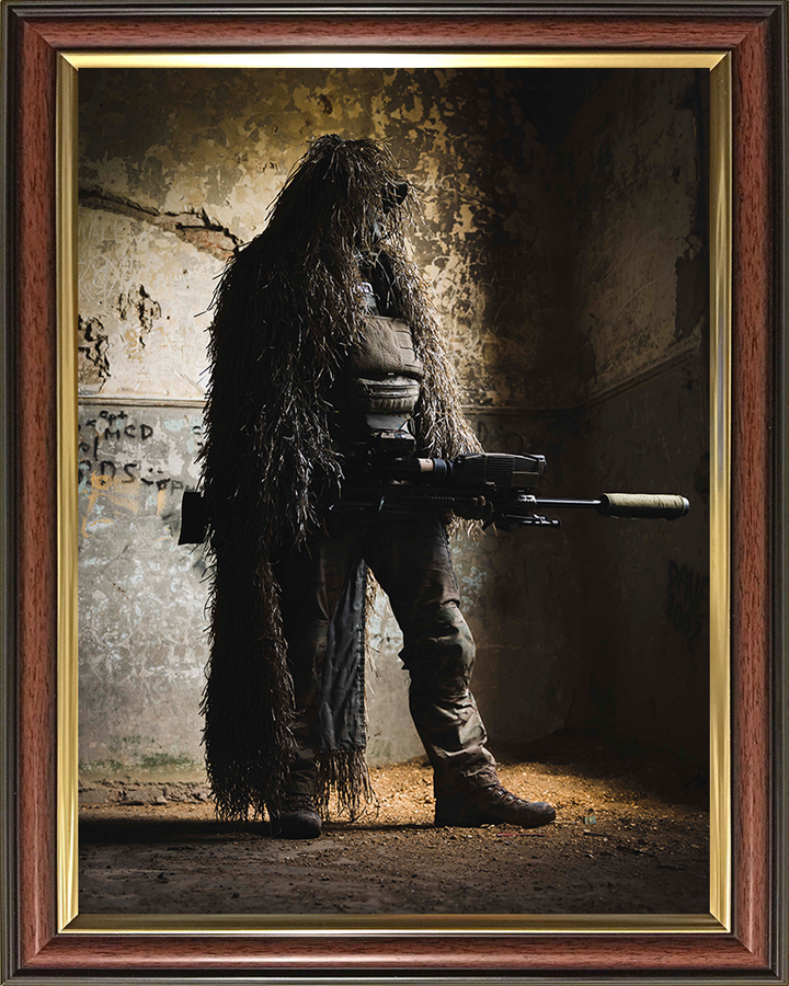 British Army Sniper in a Ghillie suit Photo Print Wall Art Military Decor Poster Posters, Prints, & Visual Artwork Hampshire Prints 10 x 8 Classic Frame No