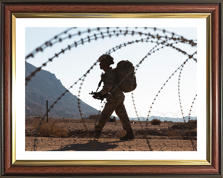 British Army Soldier behind barbed wire Photo Print Wall Art Military Decor Poster Posters, Prints, & Visual Artwork Hampshire Prints 10 x 8 Classic Frame Yes