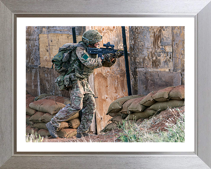 British Army Soldier During Compound Clearance Drills Photo Print Wall Art Military Decor Posters, Prints, & Visual Artwork Hampshire Prints 10 x 8 Silver Frame Yes