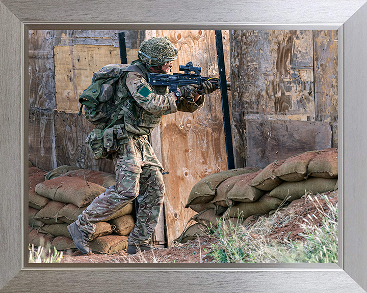 British Army Soldier During Compound Clearance Drills Photo Print Wall Art Military Decor Posters, Prints, & Visual Artwork Hampshire Prints 10 x 8 Silver Frame No
