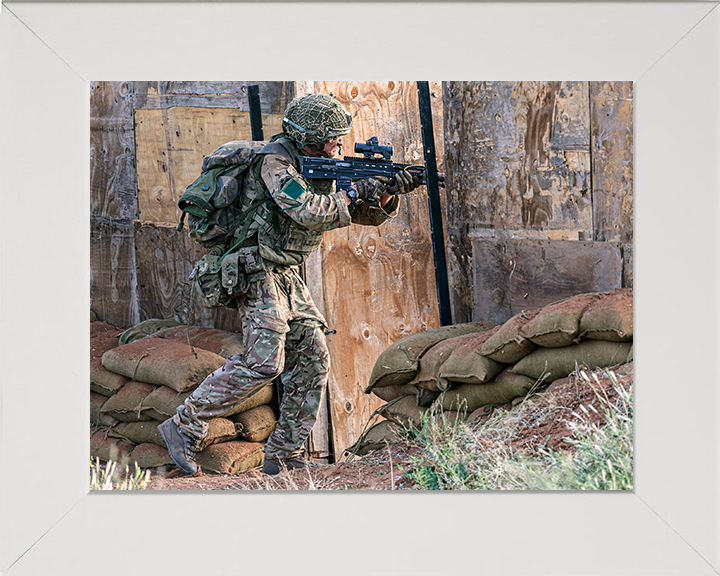British Army Soldier During Compound Clearance Drills Photo Print Wall Art Military Decor Posters, Prints, & Visual Artwork Hampshire Prints 10 x 8 White Frame No