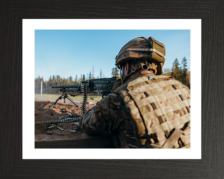 British Army Soldier Firing a GPMG Photo Print Wall Art Military Decor Poster Posters, Prints, & Visual Artwork Hampshire Prints 10 x 8 Black Frame Yes