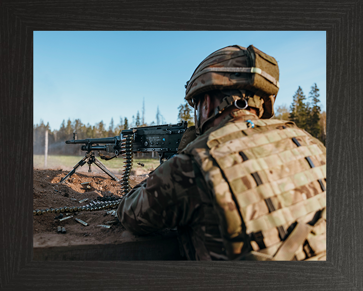 British Army Soldier Firing a GPMG Photo Print Wall Art Military Decor Poster Posters, Prints, & Visual Artwork Hampshire Prints 10 x 8 Black Frame No