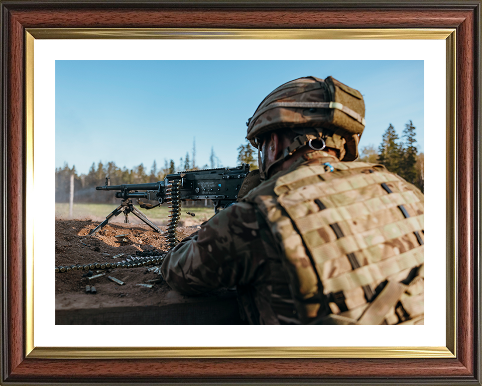 British Army Soldier Firing a GPMG Photo Print Wall Art Military Decor Poster Posters, Prints, & Visual Artwork Hampshire Prints 10 x 8 Classic Frame Yes