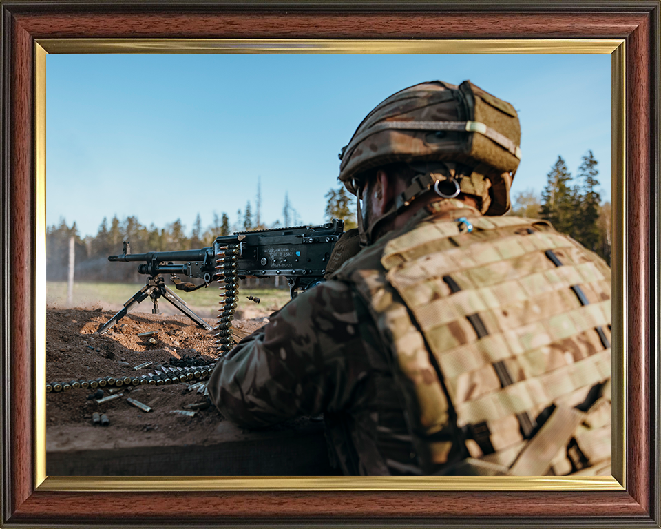 British Army Soldier Firing a GPMG Photo Print Wall Art Military Decor Poster Posters, Prints, & Visual Artwork Hampshire Prints 10 x 8 Classic Frame No
