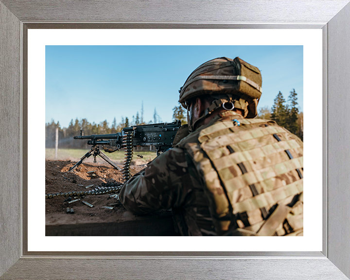 British Army Soldier Firing a GPMG Photo Print Wall Art Military Decor Poster Posters, Prints, & Visual Artwork Hampshire Prints 10 x 8 Silver Frame Yes