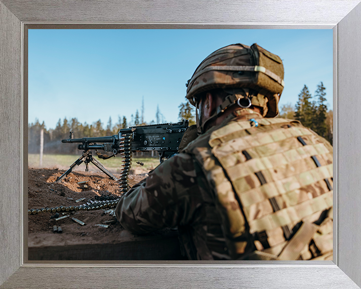 British Army Soldier Firing a GPMG Photo Print Wall Art Military Decor Poster Posters, Prints, & Visual Artwork Hampshire Prints 10 x 8 Silver Frame No