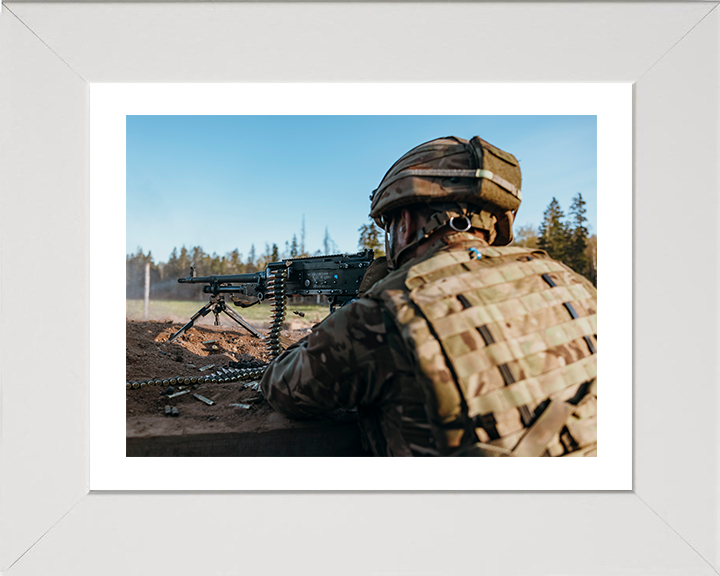 British Army Soldier Firing a GPMG Photo Print Wall Art Military Decor Poster Posters, Prints, & Visual Artwork Hampshire Prints 10 x 8 White Frame Yes